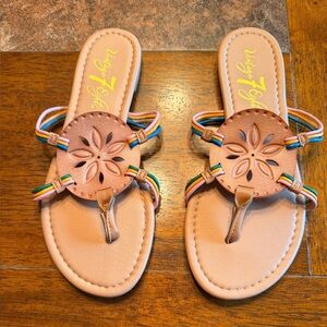 Women's Size 6 Tan with Multicolor Straps Sandals